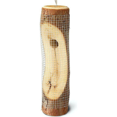 Weaver Log Bird Peanut Feeder With Natural Galvanized Mesh